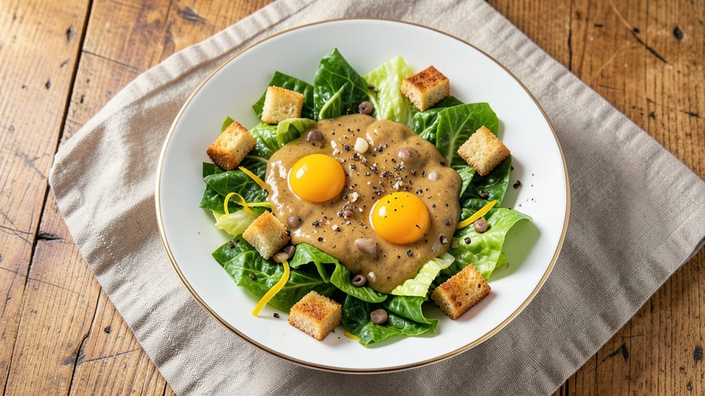 Caesar Salad With Raw Egg Recipe: Crispy Croutons and Silky Anchovy Dressing