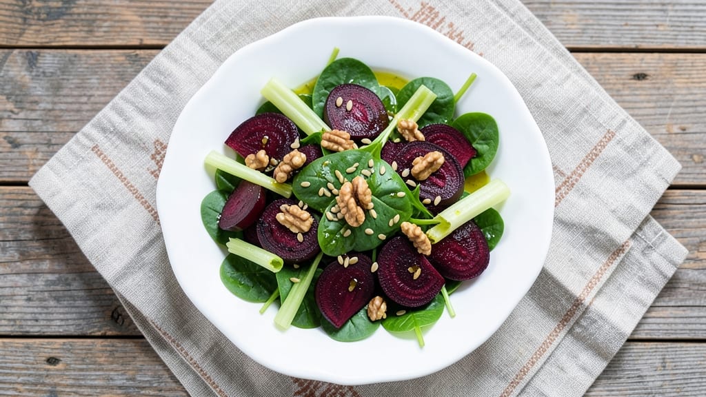 Beet Salad Recipe No Cheese: Crunchy Celery Crowns and Earthy Balsamic Bite