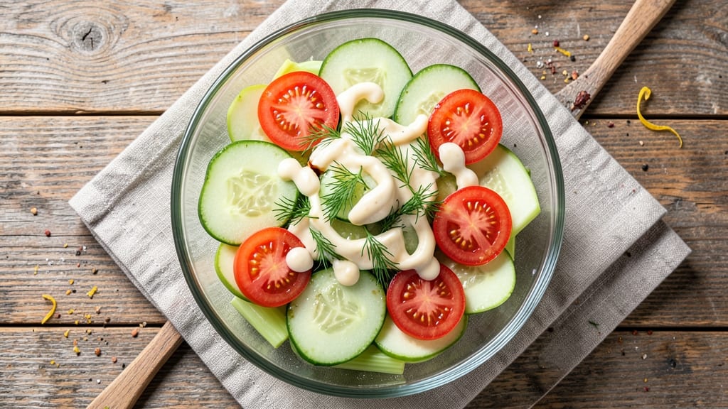 Cucumber Tomato Salad Recipe With Mayo: Crisp Celery Crowns and Zesty Dill Kick