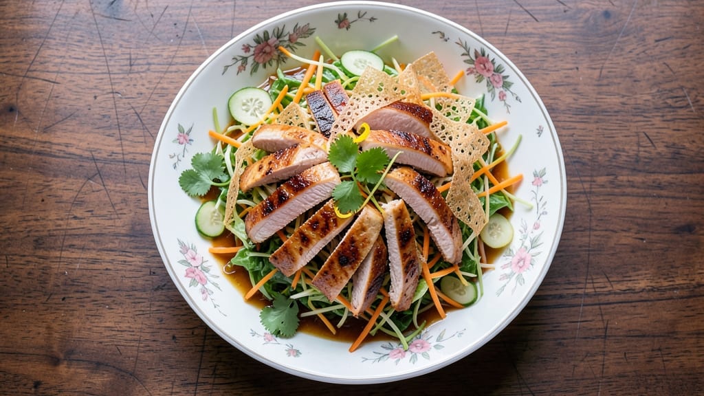 Asian Chopped Chicken Salad Recipe: Crispy Wonton Strips and Tangy Peanut Dressing
