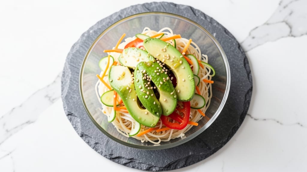 Avocado Sushi Salad Recipe: Crunchy Rice Noodles With Creamy Wasabi Dressing