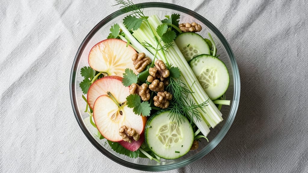 Apple Salad Recipe Without Mayonnaise or Yogurt: Crisp Celery Crowns Over Zesty Lemon-Herb Vinaigrette