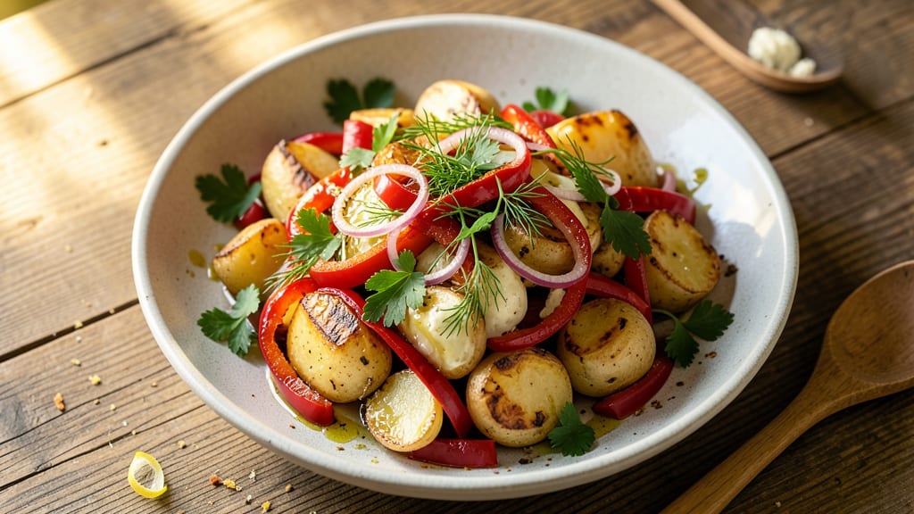 Roasted Potato Salad No Mayo Recipe: Crispy Edges With Herby Vinaigrette Kick