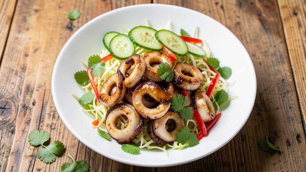 Asian Squid Salad Recipe: Crispy Squid and Tangy Sesame-Lime Dressing