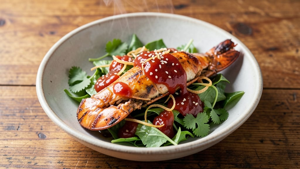 Asian Lobster Salad Recipe: Crispy Miso-Glazed Lobster Over Sesame Greens