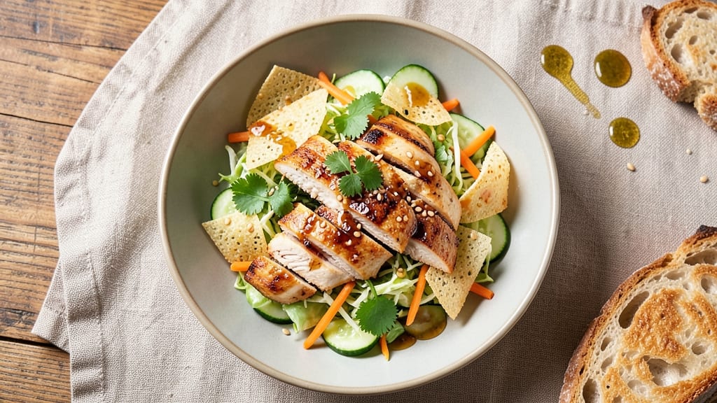Asian Style Chicken Salad Recipe: Crispy Wonton Crunch and Sweet Chili Glaze
