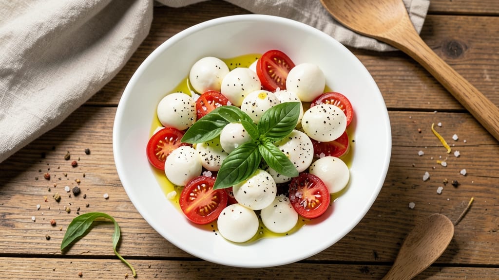 Caprese Salad Recipe With Small Mozzarella Balls: Fresh Cherry Tomatoes and Basil Brilliance
