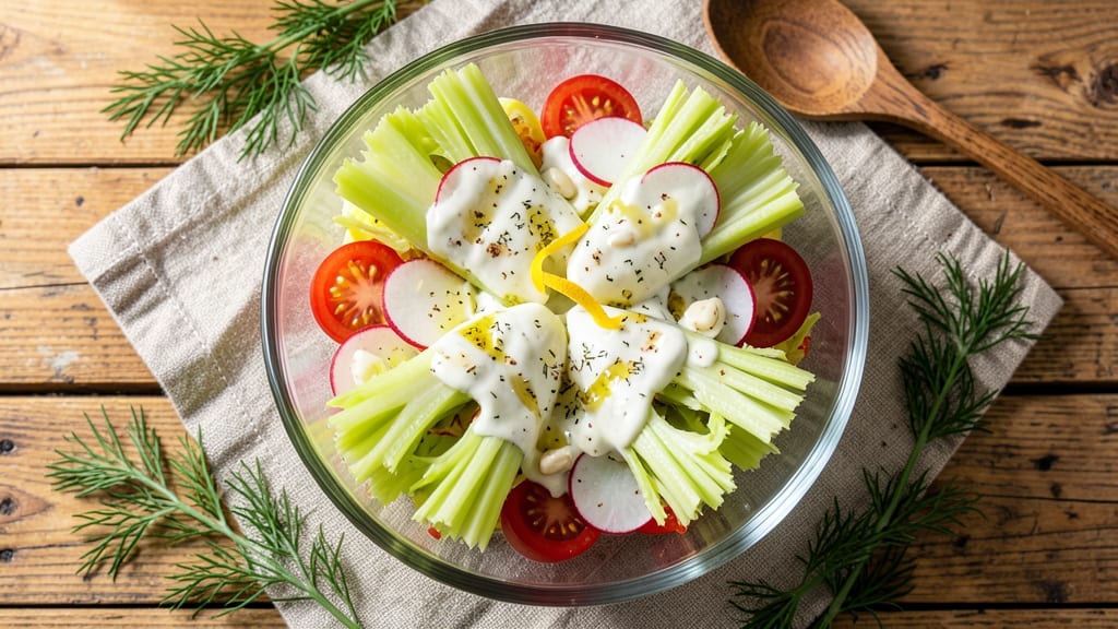 Bento Salad Recipe: Crunchy Celery Crowns and Creamy Dill Balance