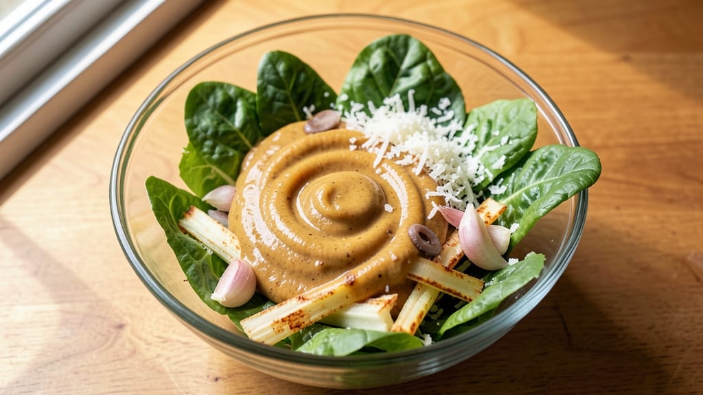 Caesar Salad Vinaigrette Recipe: Crispy Celery Crowns and Tangy Garlic-Anchovy Base