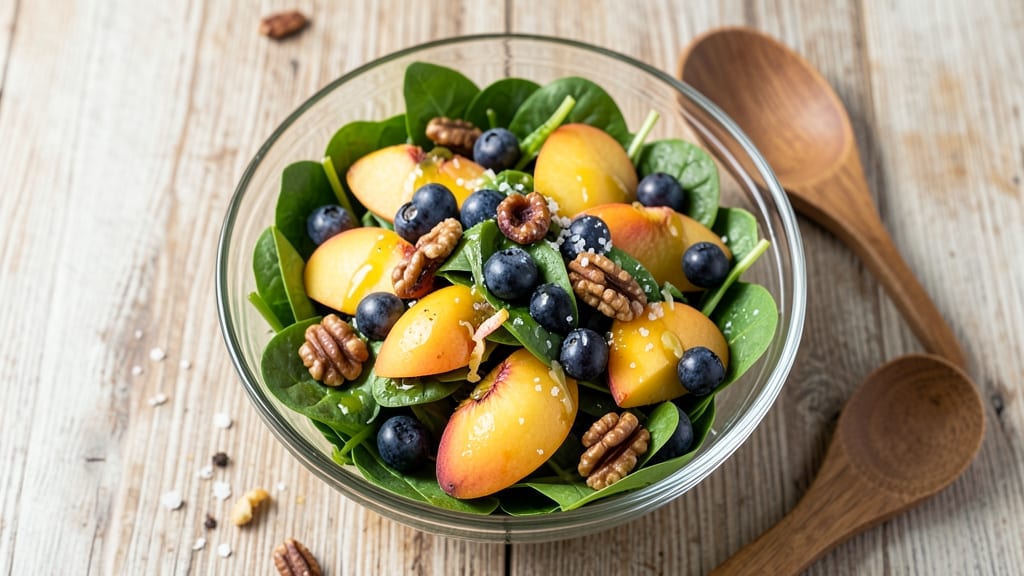 Blueberry Peach Salad Recipe: Sweet-Tart Balance With Crunchy Walnut Topping