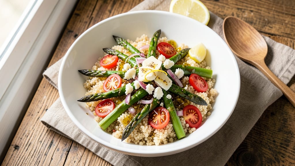 Asparagus Quinoa Salad Recipe: Bright Green Bite With Lemon-Parmesan Crunch