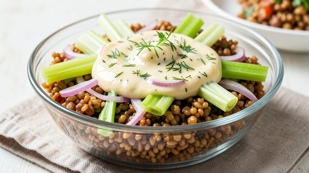 Costco Grain and Celery Salad Recipe Copycat: Crispy Celery Crowns Over Creamy Dill Dressing