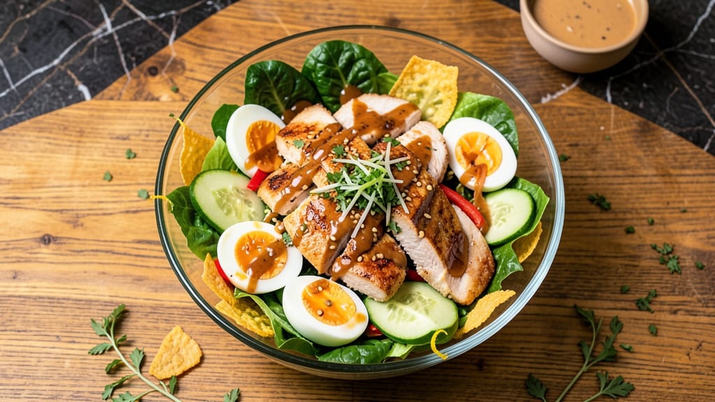Asian Cobb Salad Recipe: Crispy Wonton Strips and Sweet Chili Vinaigrette Twist