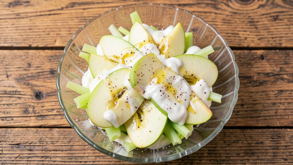 Apple Salad Dessert Recipe: Crispy Celery Crowns Over Vanilla Bean Cream