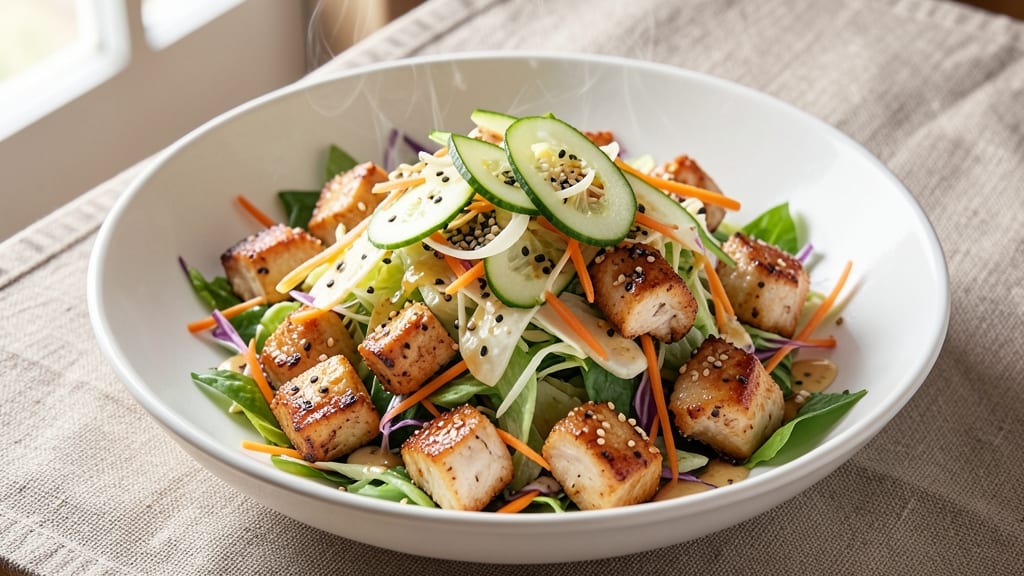 Asian Chicken Salad Recipe With Napa Cabbage: Crispy Sesame-Tossed Chicken and Peppery Greens
