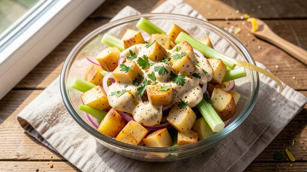 British Potato Salad Recipe: Mustardy Crunch With Perfect Celery Crowns