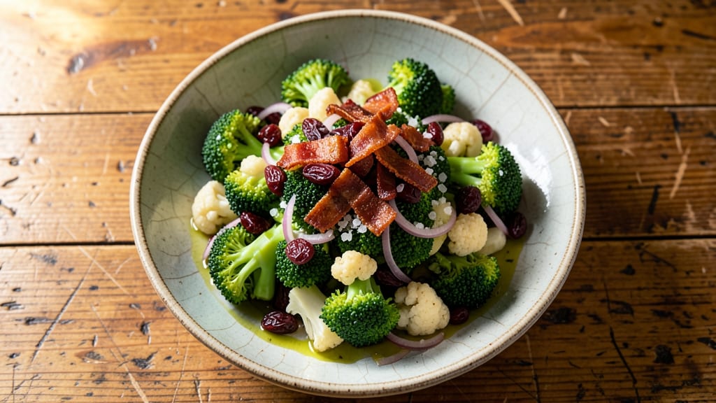 Broccoli Cauliflower Bacon Raisin Salad Recipe: Sweet-Savory Crunch in 15 Minutes