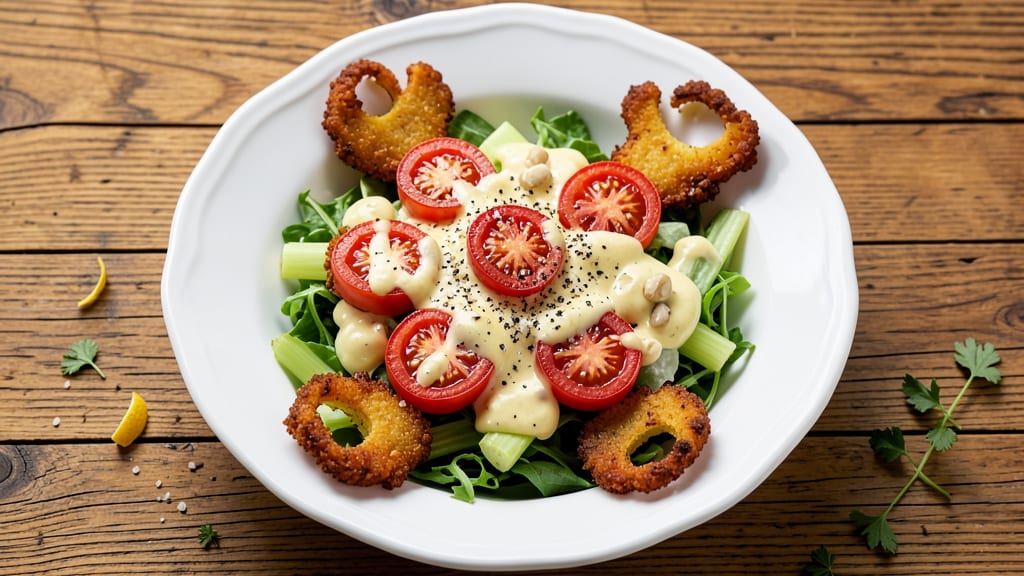 Brooklyn Salad Recipe: Crispy Celery Crowns Over Creamy Tomato Base