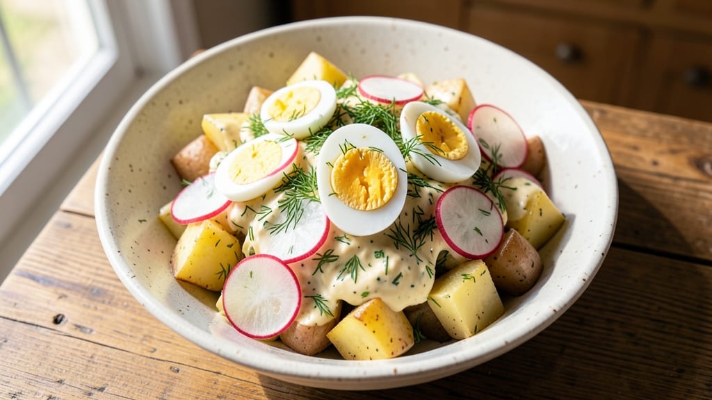 Potato Salad Recipe With Egg and Radishes: Crispy Radish Bites and Creamy Egg Ribbons