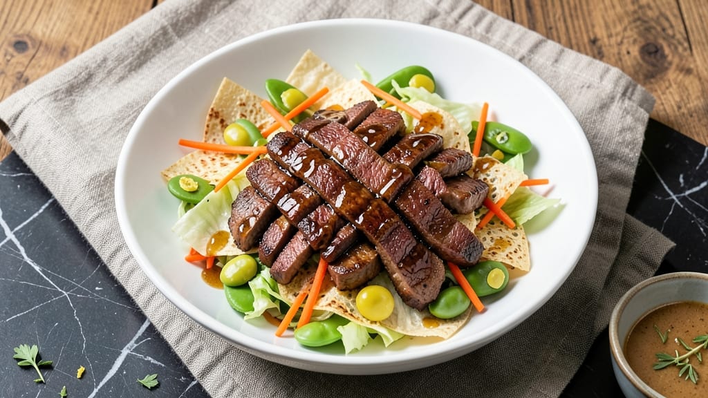 Asian Beef Salad Recipe: Crispy Wonton Strips and Tangy Sesame Dressing