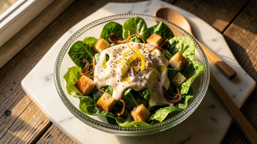 Caesar Salad Recipe: Crispy Celery Crowns Over Zesty Garlic-Anchovy Dressing