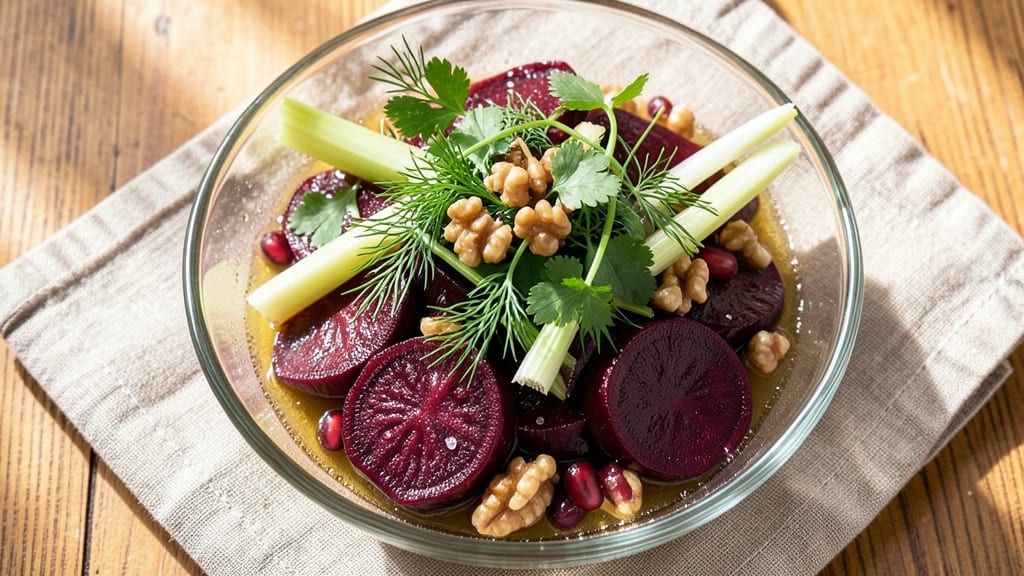 Pickled Beet Salad Recipe With White Vinegar: Crunchy Celery Crowns and Tangy Zing