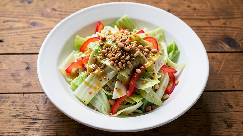 California Chicken Cafe Chinese Cabbage Salad Recipe: Crispy Celery Crowns Over Tangy Sesame-Lime Dressing
